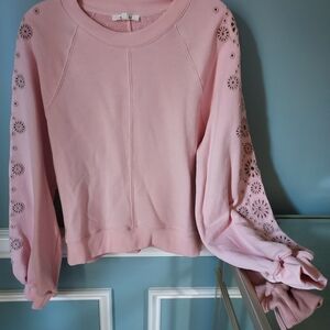 Splendid Pink Eyelet Sleeve Sweater